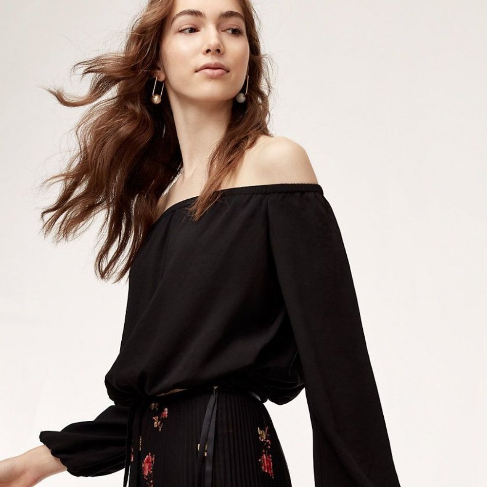 Aritzia Black Off-Shoulder Long Sleeve Blouse